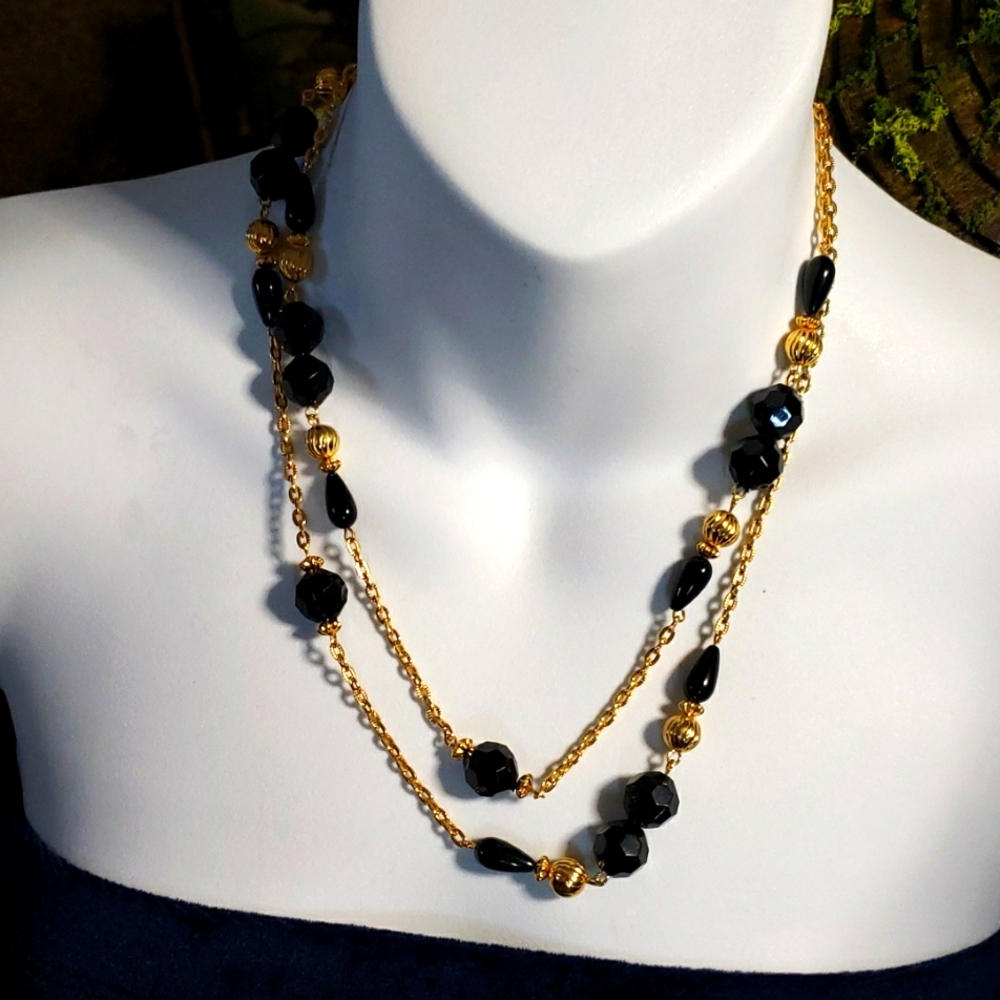 Black & Gold Bead Necklace by PD